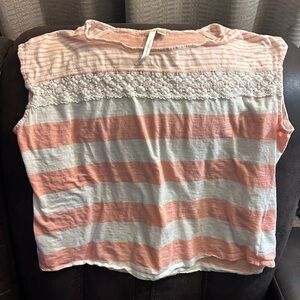 LC Lauren Conrad Pink and White Lace Trim Top